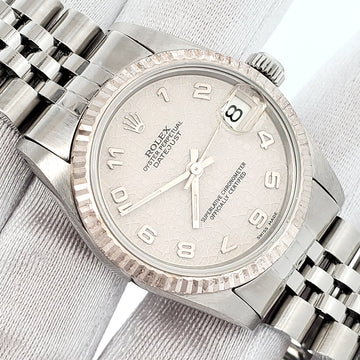 Rolex Datejust White Gold Fluted Bezel Jubilee Arabic Dial Steel 31mm Watch 68274