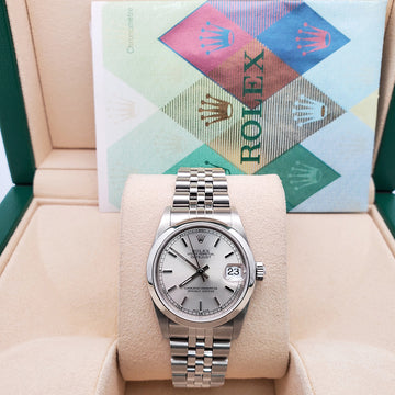 Rolex Datejust 31mm 78240 Silver Dial Smooth Bezel Steel Watch Box Papers