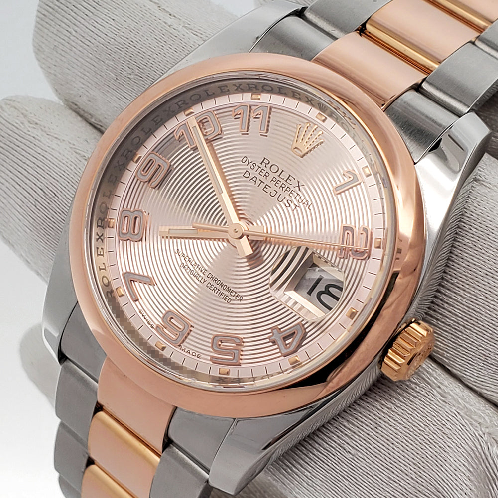 Rolex Datejust 36mm Pink Concentric Dial 2-tone Rose Gold/Steel Oyster Watch 116201 Box Papers