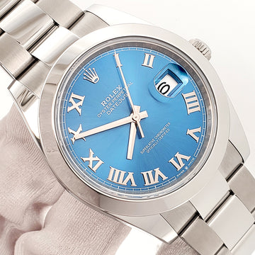 2026 Unworn Rolex Datejust 41 126300 Blue Roman Dial Steel Oyster Watch Box Papers