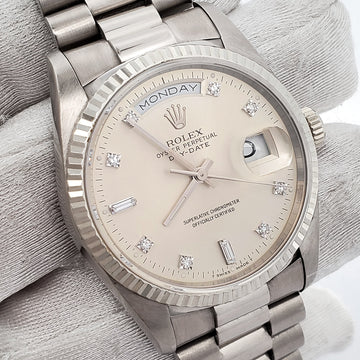 Rolex President Day-Date 36mm 18239 Factory Diamond Dial Double-Quick White Gold Watch