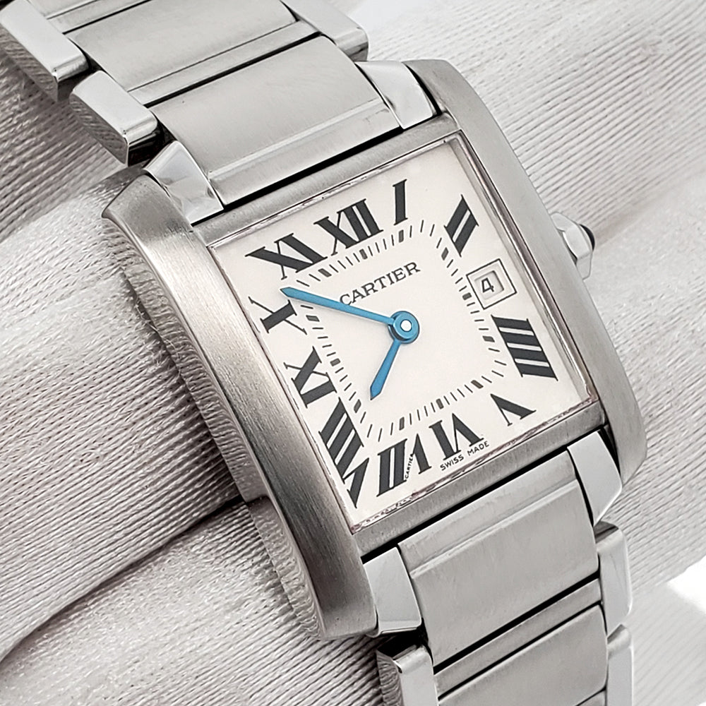 Cartier Tank Francaise 25mm White Roman Dial Stainless Steel Quartz Watch 2465