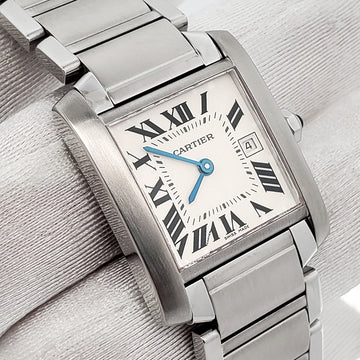 Cartier Tank Francaise 25mm White Roman Dial Stainless Steel Quartz Watch 2465