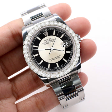 Rolex Datejust 116200 Black/Silver Bullseye Index Dial 36mm 2.7ct Diamond Bezel Oyster Watch