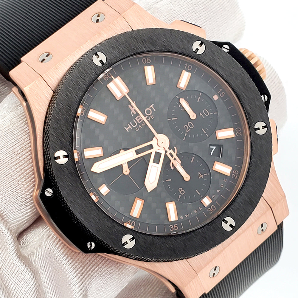Hublot Big Bang Chronograph 44mm Ceramic Black Bezel/Rubber Strap Rose Gold Watch 301.PM.1780.RX