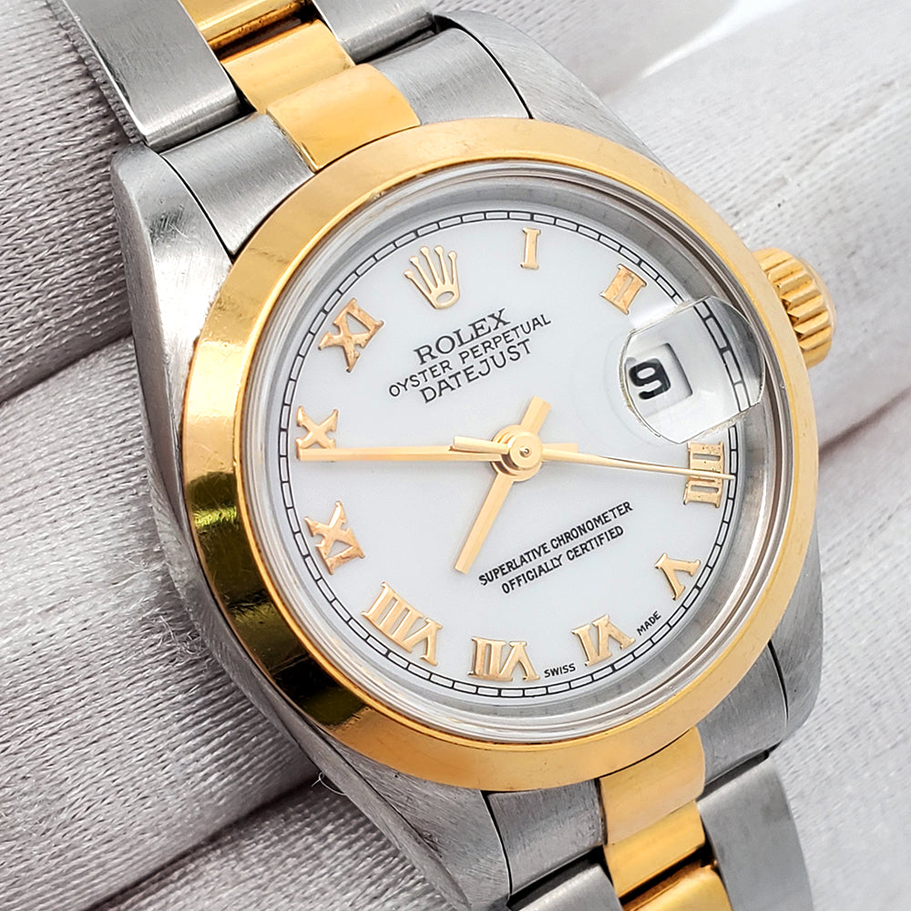 Rolex Datejust 26mm 69163 White Roman 2-tone Yellow Gold/Steel Oyster Watch