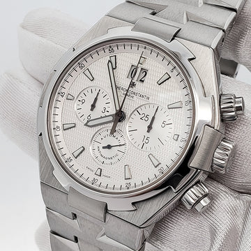 Vacheron Constantin Overseas 42mm Silver Dial Chronograph Steel Watch 49150 Box Papers