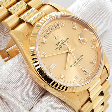 Rolex President Day-Date 36mm Factory Diamond Dial Double-Quick Yellow Gold Watch 18238