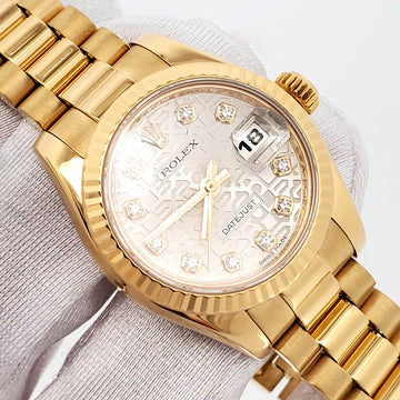 2011 Rolex President Datejust Factory Jubilee Diamond Dial Yellow Gold 26mm Ladies Watch 179178 Box Papers