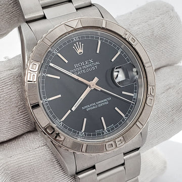 Rolex Datejust Thunderbird Turnograph 36mm Black Dial Stainless Steel Watch 16264 Box Papers