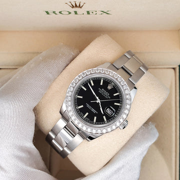 Rolex Datejust Midsize 31mm 178240 Black Index Dial 1.6ct Diamond Bezel Watch