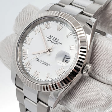 Rolex Datejust 41 126334 White Roman Dial White Gold Fluted Bezel Watch 2022 Box Papers