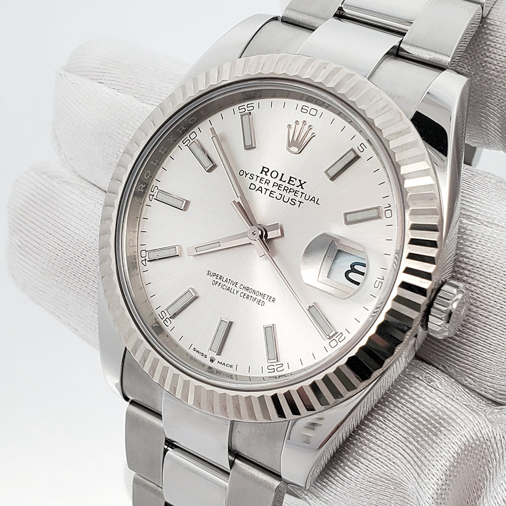 Rolex Datejust 41 126334 Silver Index White Gold Fluted Bezel Watch 2022 Box Papers