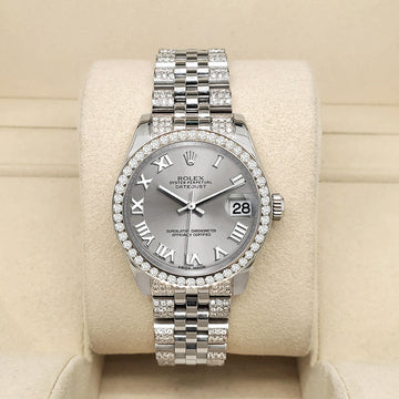 Rolex Datejust 31mm Silver Roman Dial 3.30ct Diamond Bezel/Bracelet Steel Watch 178240