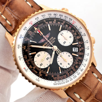 Breitling Limited Edition Navitimer 18k Rose Gold Black Dial Mens 42mm Watch R23322 Box/Apr