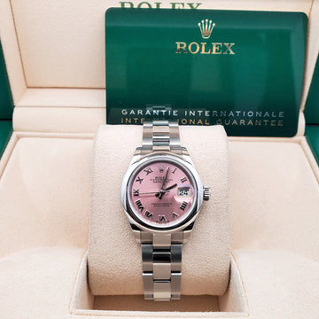 2021 Rolex Lady-Datejust 28mm 279160 Pink Roman Dial Steel Oyster Watch Box Papers