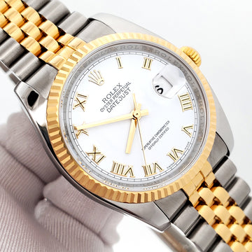 2010 Rolex Datejust 36mm 116233 White Roman Dial Jubilee Watch Box Papers