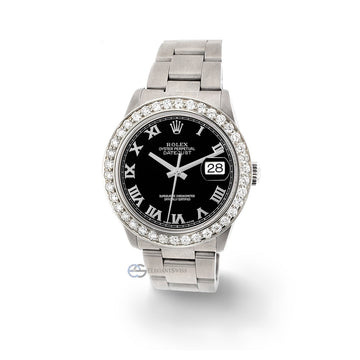 Rolex Datejust Midsize 31mm Black Roman Oyster Watch 1.62ct Bezel Steel