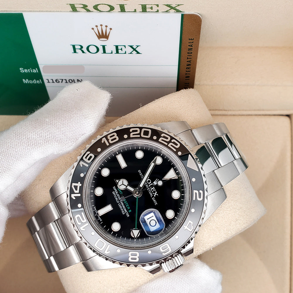 Rolex GMT-Master II 40mm Black Ceramic Bezel Steel Watch 116710LN Box Papers