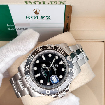 Rolex GMT-Master II 40mm Black Ceramic Bezel Steel Watch 116710LN Box Papers