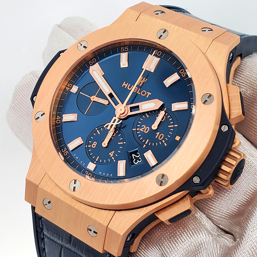 Hublot Big Bang Chronograph 44mm Blue Rose Gold Watch 301.PX.7180.LR Box Papers