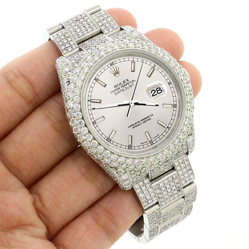Rolex Datejust 36mm 116200 Pave 16.9CT Diamond Bezel/Case/Bracelet/Silver Index Dial Watch Box Papers