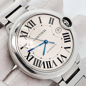 Cartier Ballon Bleu 42mm Silver Roman Steel Watch W69012Z4 3001
