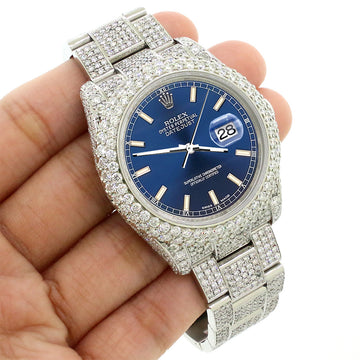 Rolex Datejust 36mm 116200 Pave 16.9CT Diamond Bezel/Case/Bracelet/Blue Index Dial Steel Watch Box Papers