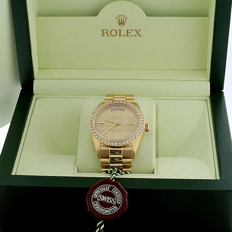 Rolex President Day-Date 18k Yellow Gold 36MM 18038 w/Diamond Bezel