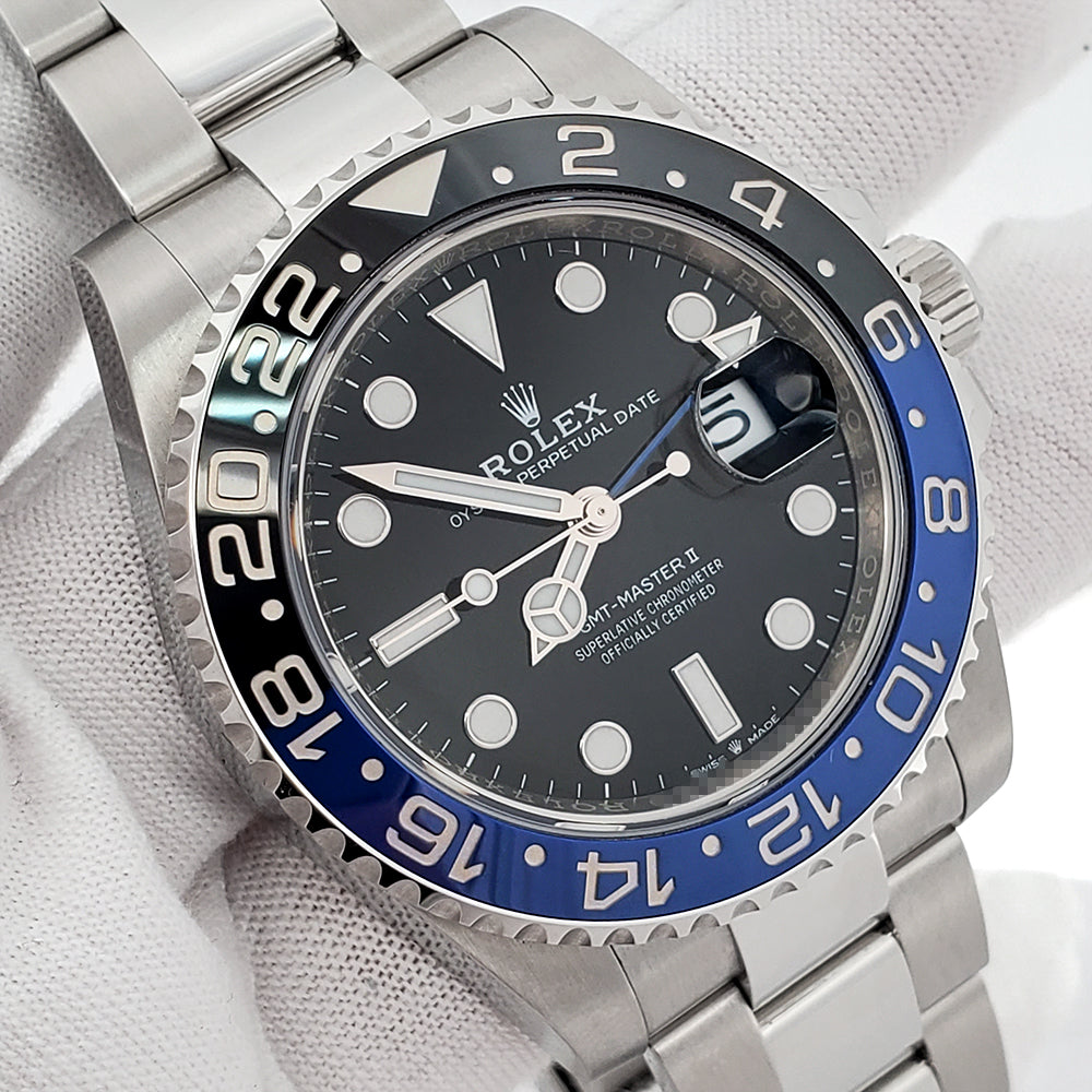 2023 Rolex Batman GMT-Master II 40mm Black and Blue Bezel Steel Watch 126710BLNR Box Papers