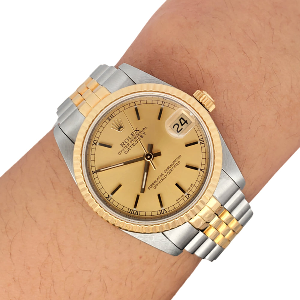 Rolex Datejust 31mm Yellow Gold and Stainless Steel Champagne Dial Jubilee Watch 68273