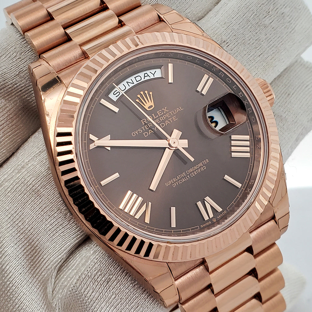 2021 Unworn Rolex President Day-Date Rose Gold Chocolate 228235 40mm Watch Box Papers