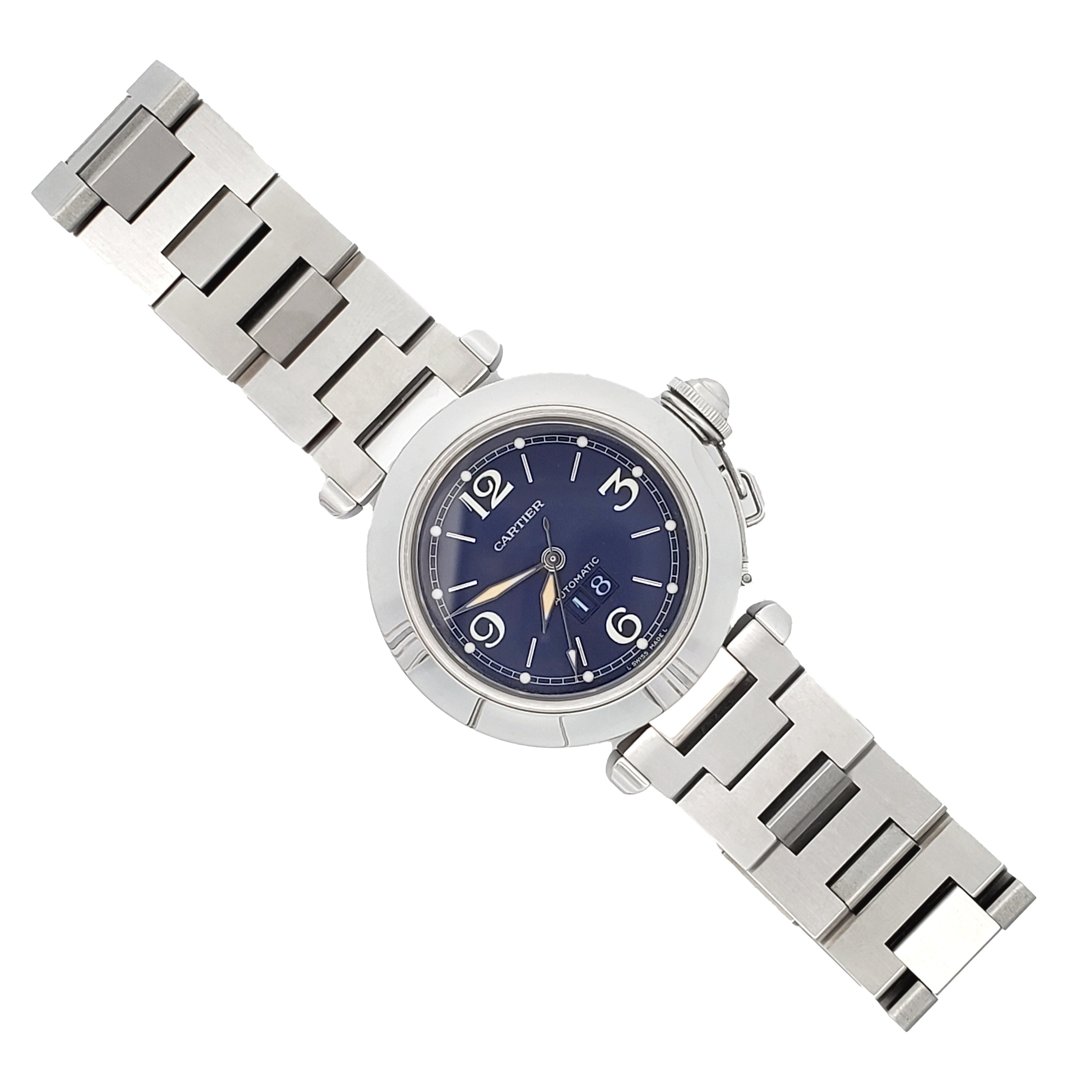 Cartier Pasha C Big Date 2475 W31047M7 – 35mm Blue Dial Steel Watch