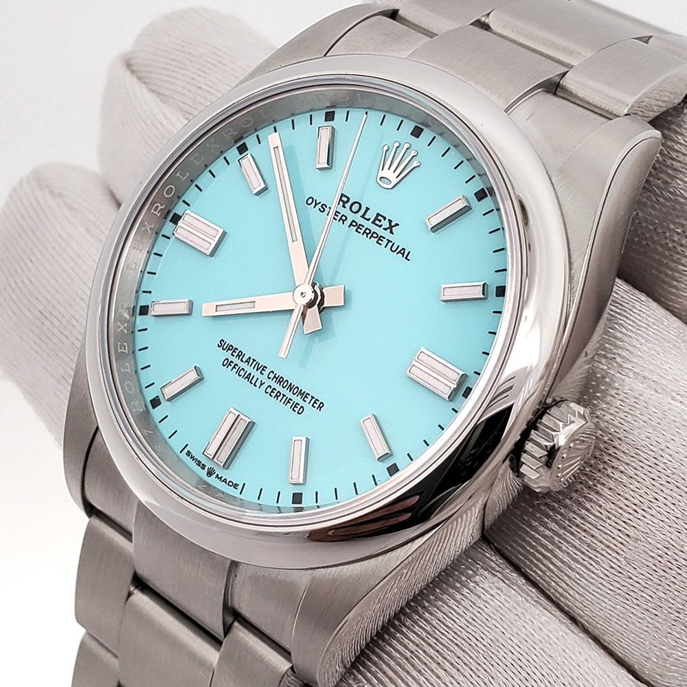 2024 Unworn Rolex 36mm Tiffany Blue Dial Oyster Perpetual Steel 126000 Box Papers