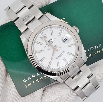 Rolex Datejust 41 126334 White Index Dial White Gold Fluted Bezel Watch 2020 Box Papers