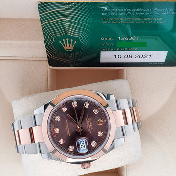 Rolex Datejust 41 126301 Factory Chocolate Diamond Dial Rose Gold/Steel Oyster Watch 2021 Box Papers