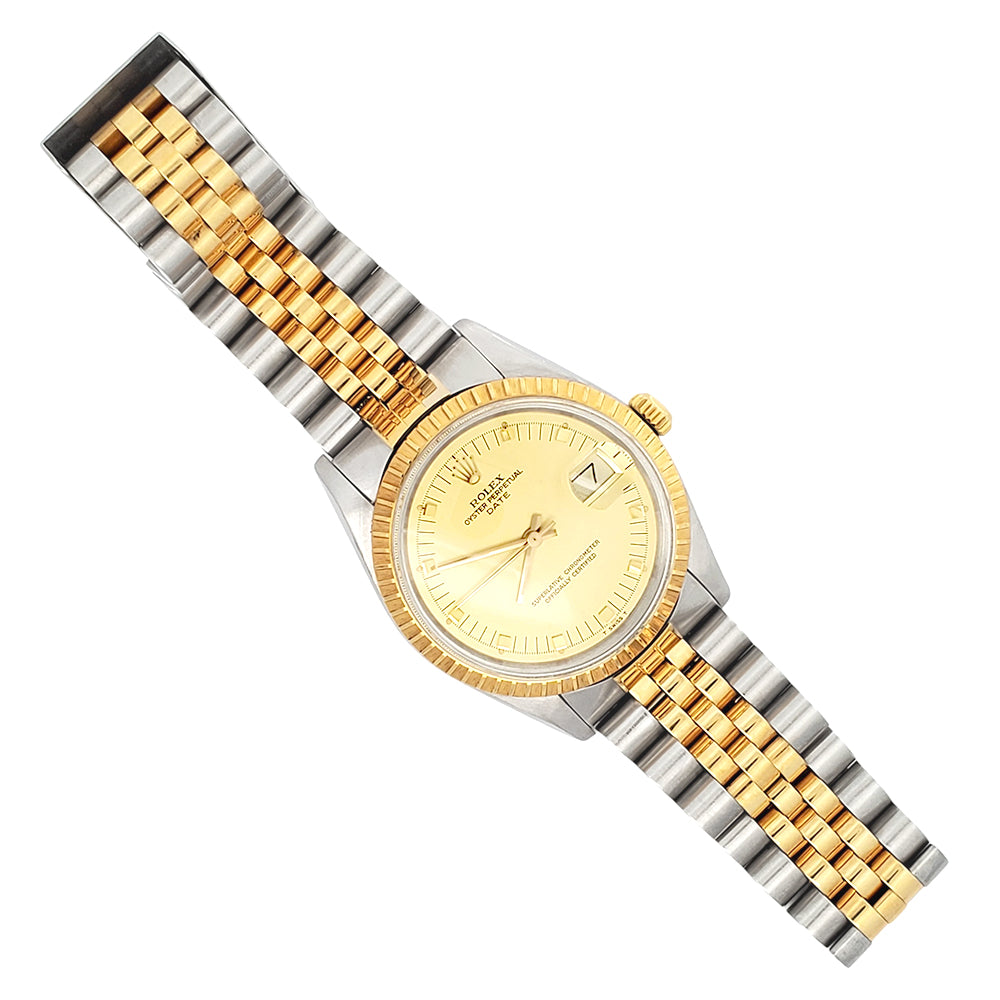 Rolex Date 34mm 15053 Champagne Index 2-tone Yellow Gold/Steel Jubilee Watch
