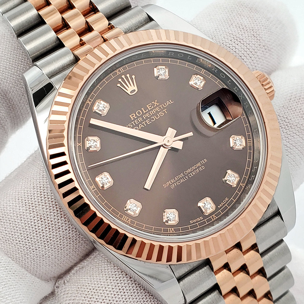 Rolex Datejust 41 126331 Factory Diamond Dial 2-tone Rose Gold/Steel Jubilee Watch Box Papers