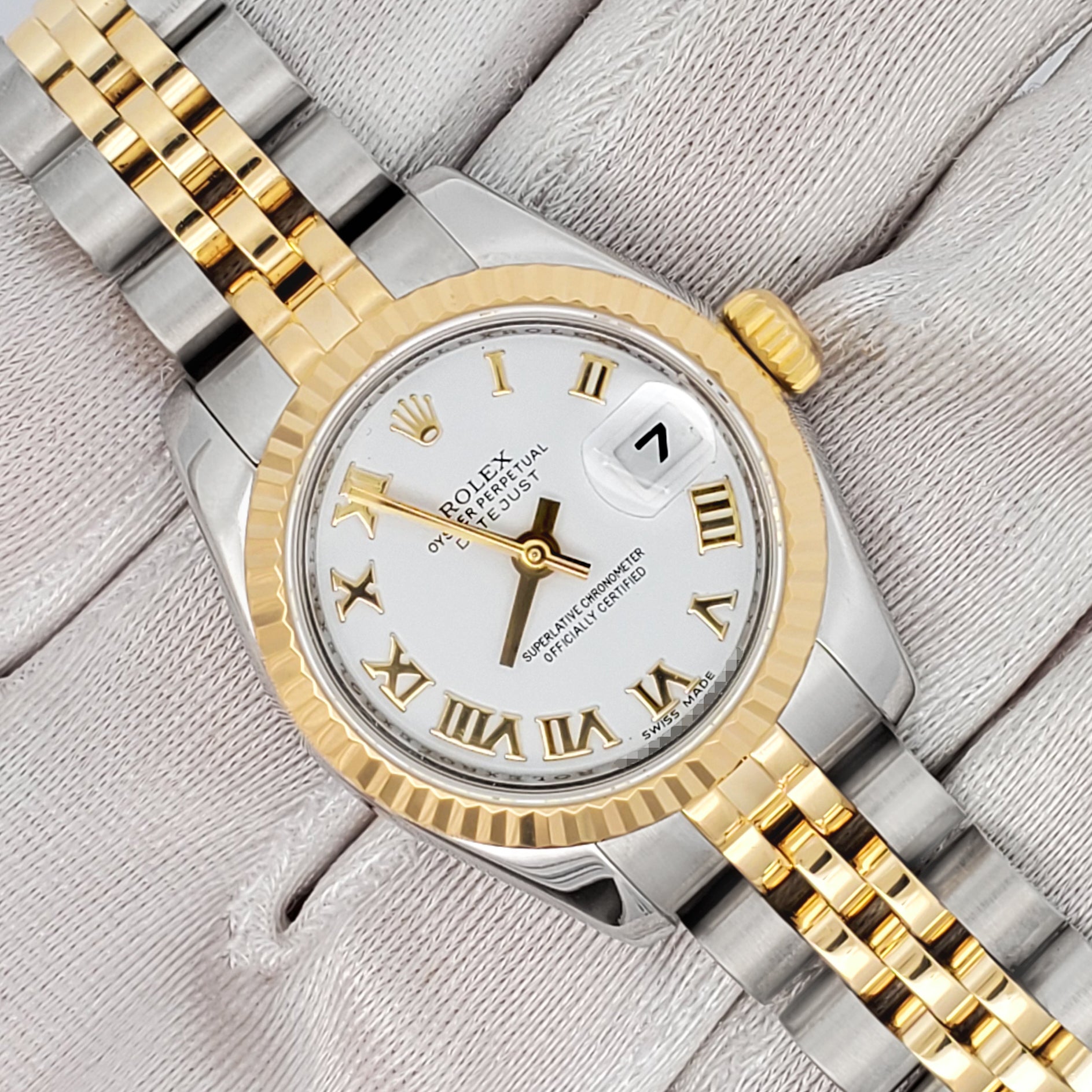 Rolex Datejust 26mm White Roman 2-tone Yellow Gold/Steel Jubilee Watch 179173