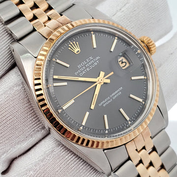 Rolex Datejust 36mm 2-Tone Gray Index Yellow Gold/Steel Riveted Watch 1601