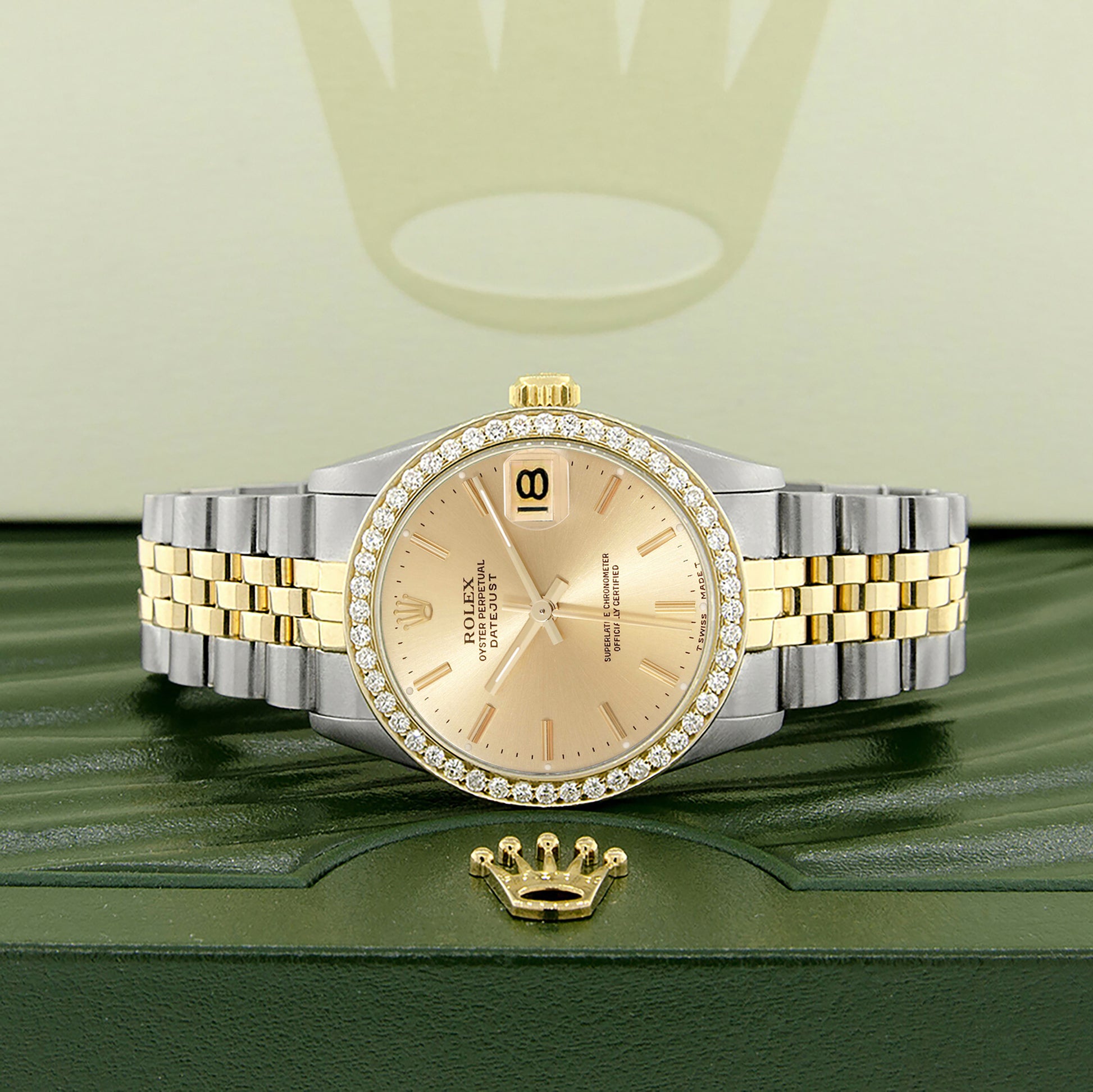 Rolex Datejust 2-tone 31mm 68273 Champagne Index Dial Watch With 0.95ct Diamond Bezel