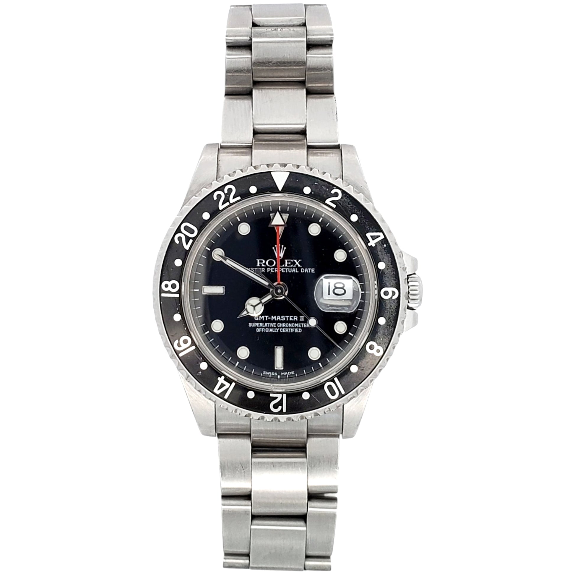 Unpolished Rolex GMT-Master II Black Bezel Steel 40mm Watch 16710