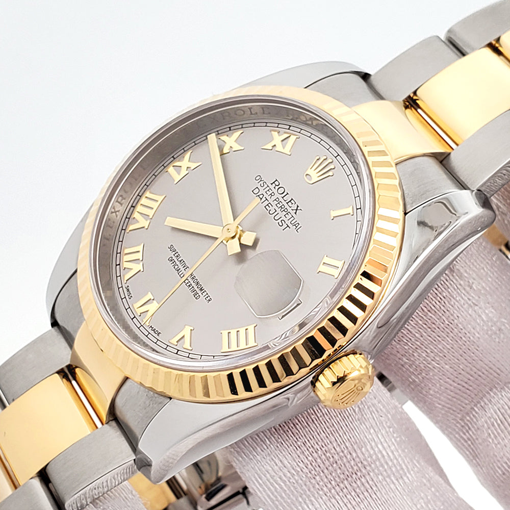Rolex Datejust 36mm Slate Roman 2-Tone Yellow Gold/Steel Oyster Watch 116233 Box/Papers/Tag