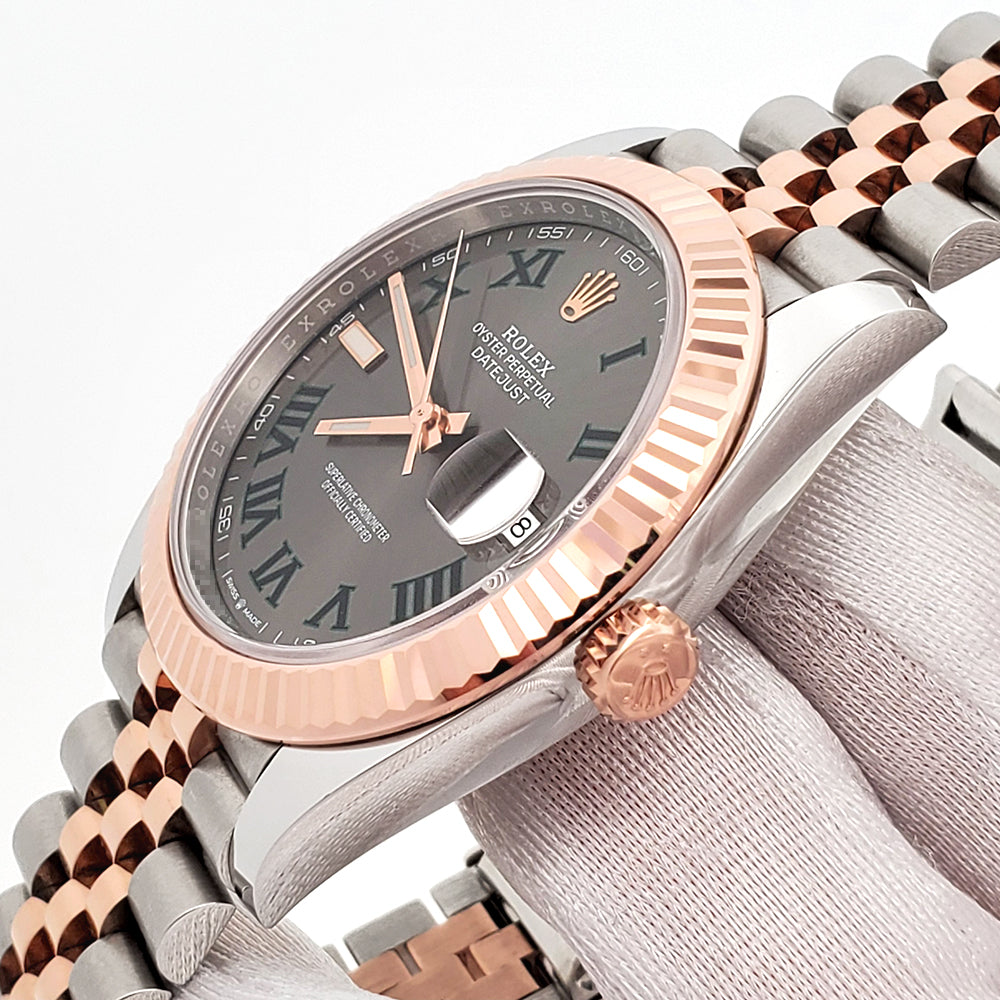 2021 Rolex Datejust 41 Wimbledon Slate Dial 126331 2-tone Rose Gold/Steel Jubilee Watch Box Papers