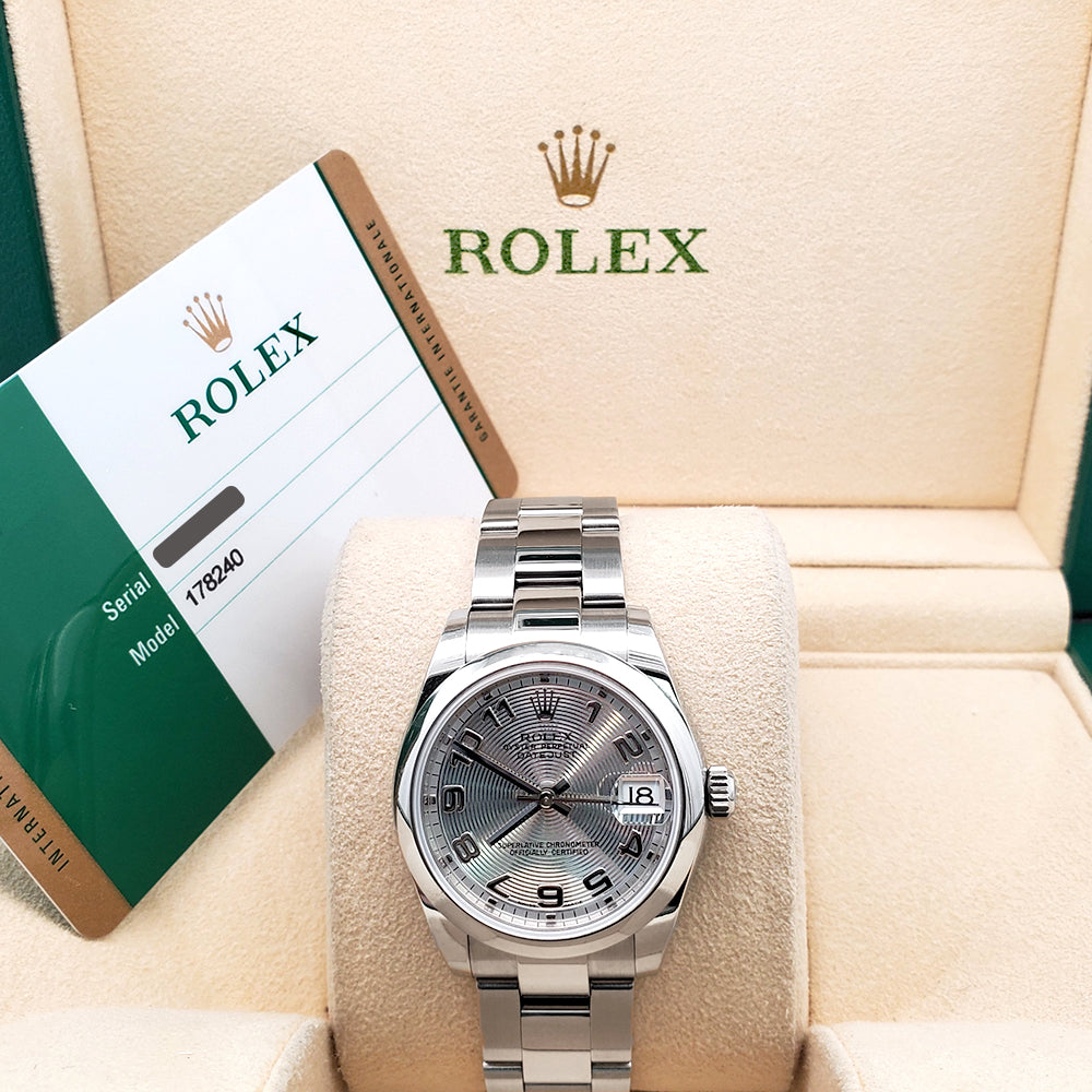 Rolex Datejust 31mm Silver Concentric Dial Steel Watch 178240 Box Papers