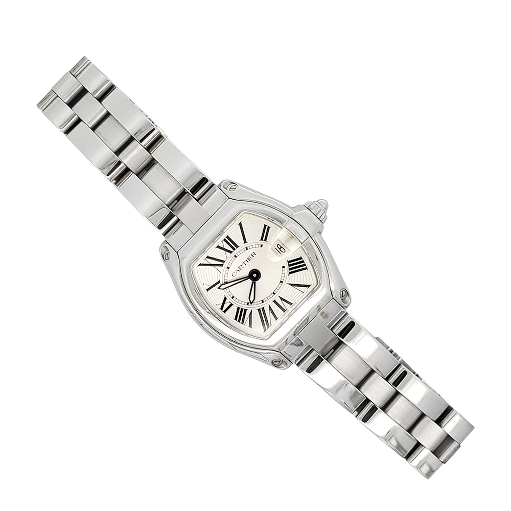 Cartier Roadster 30mm Silver Roman Dial Steel Ladies Watch W62016V3 2675