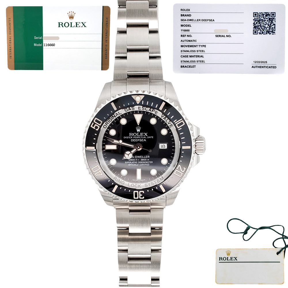 2017 Rolex Sea-Dweller Deepsea 44mm Black Dial Stainless Steel Watch 116660 Papers/Tag