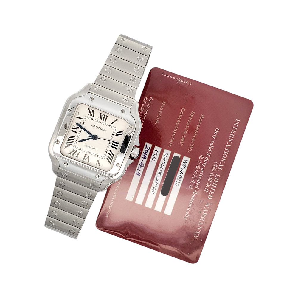 2019 Cartier Santos Silver Roman Steel 35mm Watch WSSA0010 4075 Papers