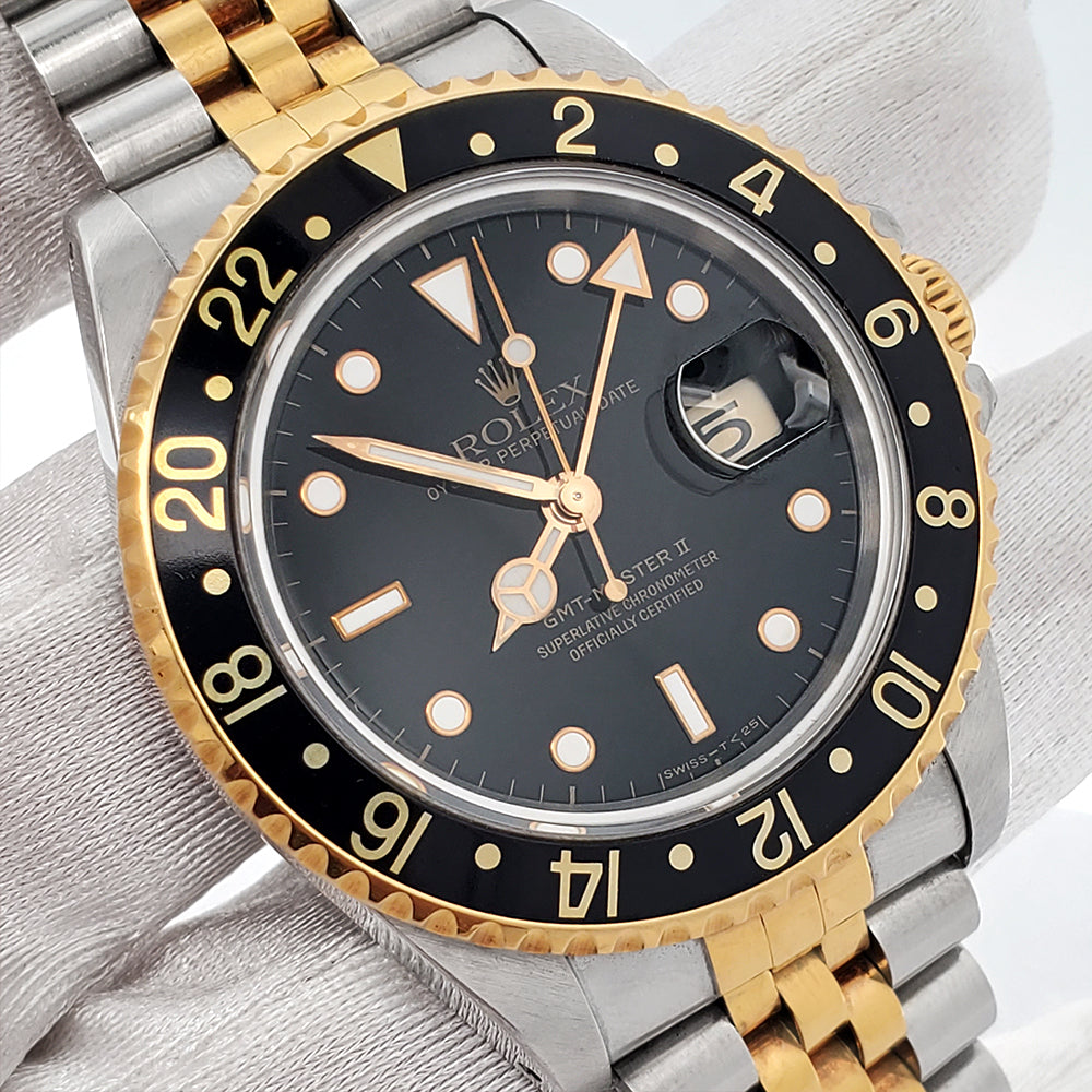 Rolex GMT-Master II 40mm 2-Tone Yellow Gold/Steel Jubilee Watch 16713 Box Papers