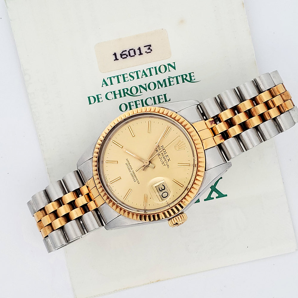 Rolex Datejust 36mm 2-tone Yellow Gold/Stainless Steel Watch 16013 Box Papers